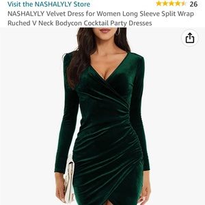 Velvet Long Sleeve Dress - Green
